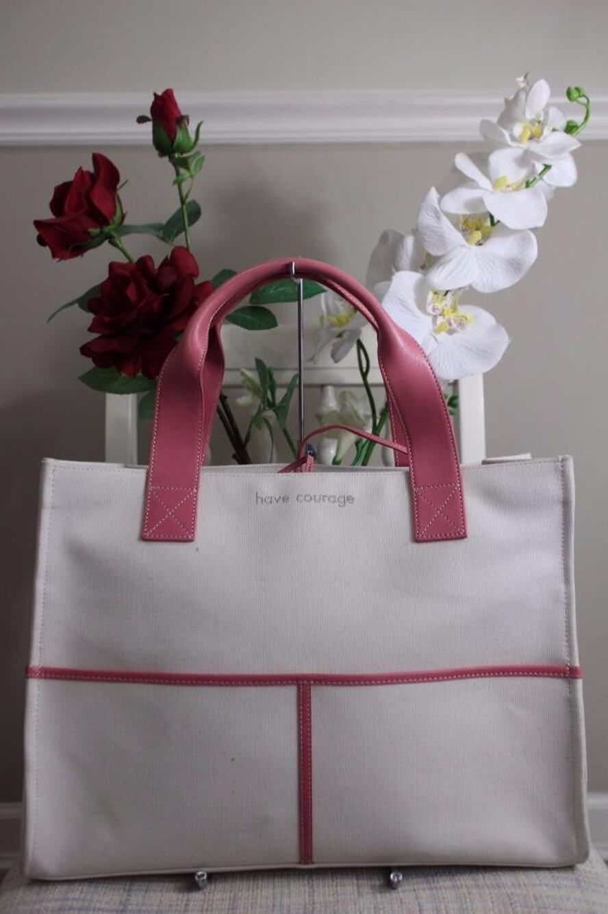 Kate Spade 'Have Courage' Classic Pink and Off White Canvas Tote Bag (PU3000